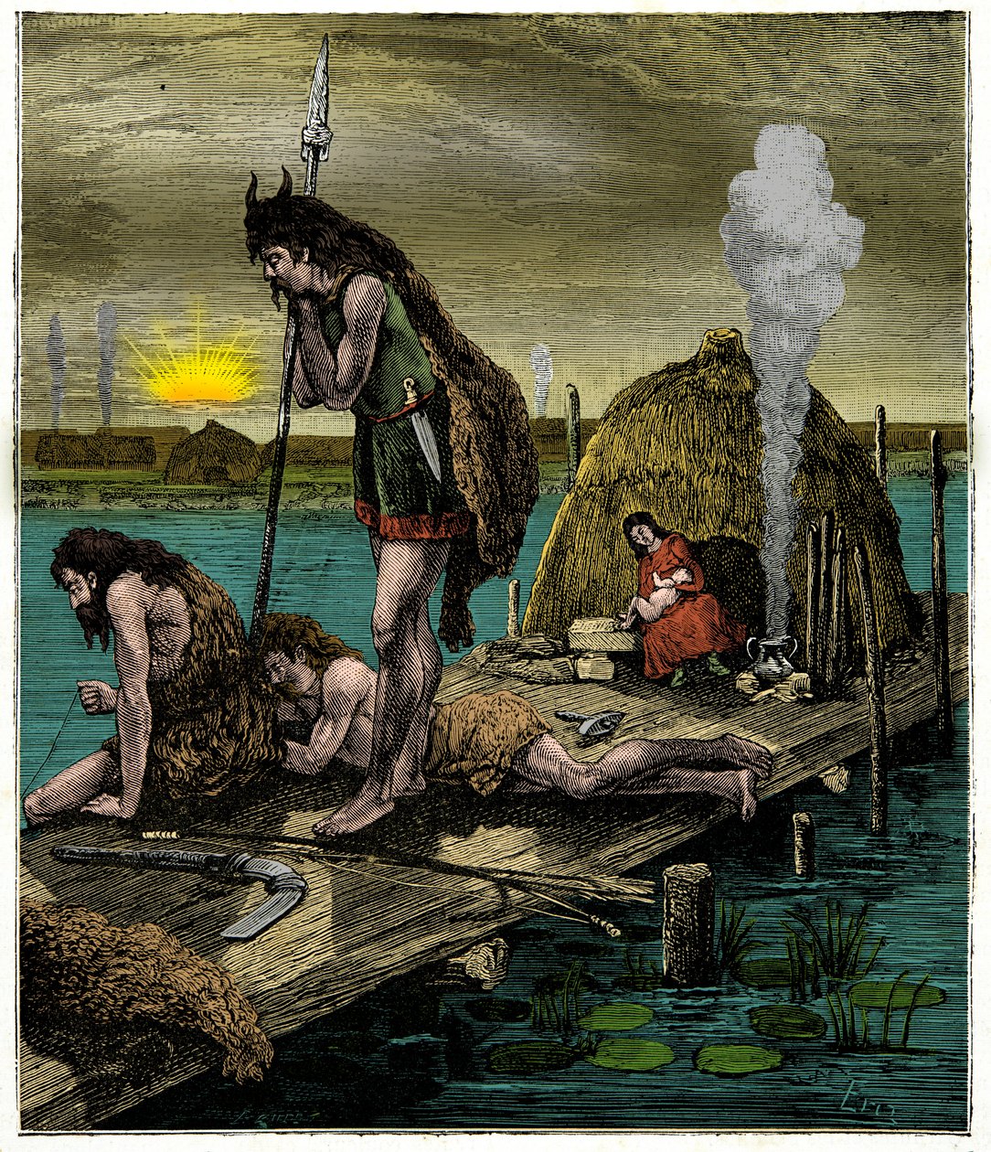 De første pariserne eller innbyggerne i Lutece, gravering 1800-tallet av Unknown artist