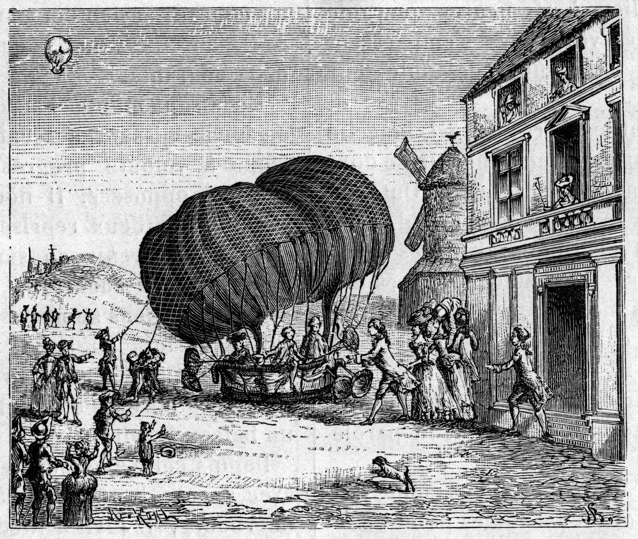 Den første aerostaten forlenget Robert-brødrene foran slottet til prinsen av Ghistelles 19. september av Unknown artist