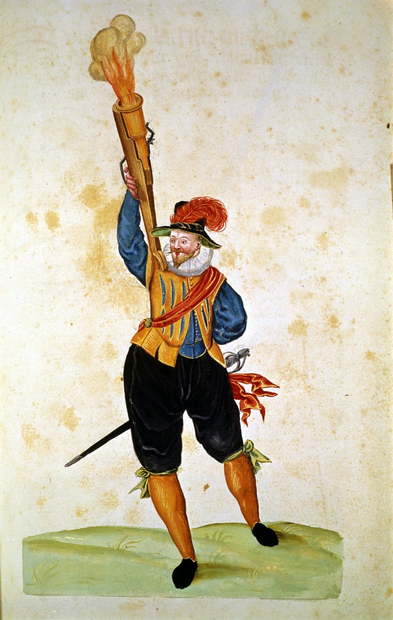 De første skytevåpnene: fra "Manual of Pirotechnics, Guns and Fortifications" av Unknown artist