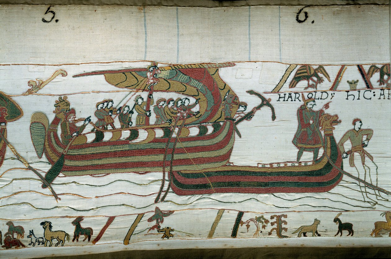 Flåten til Harold, som kom for å informere hertugen av Normandie Vilhelm Erobreren (1027-1087) om at han vil bli etterfølger til Englands krone ved døden til Edoaurd Bekjenneren, er fanget i stormen som kaster den på kysten. av grev Guy de P av Unknown artist