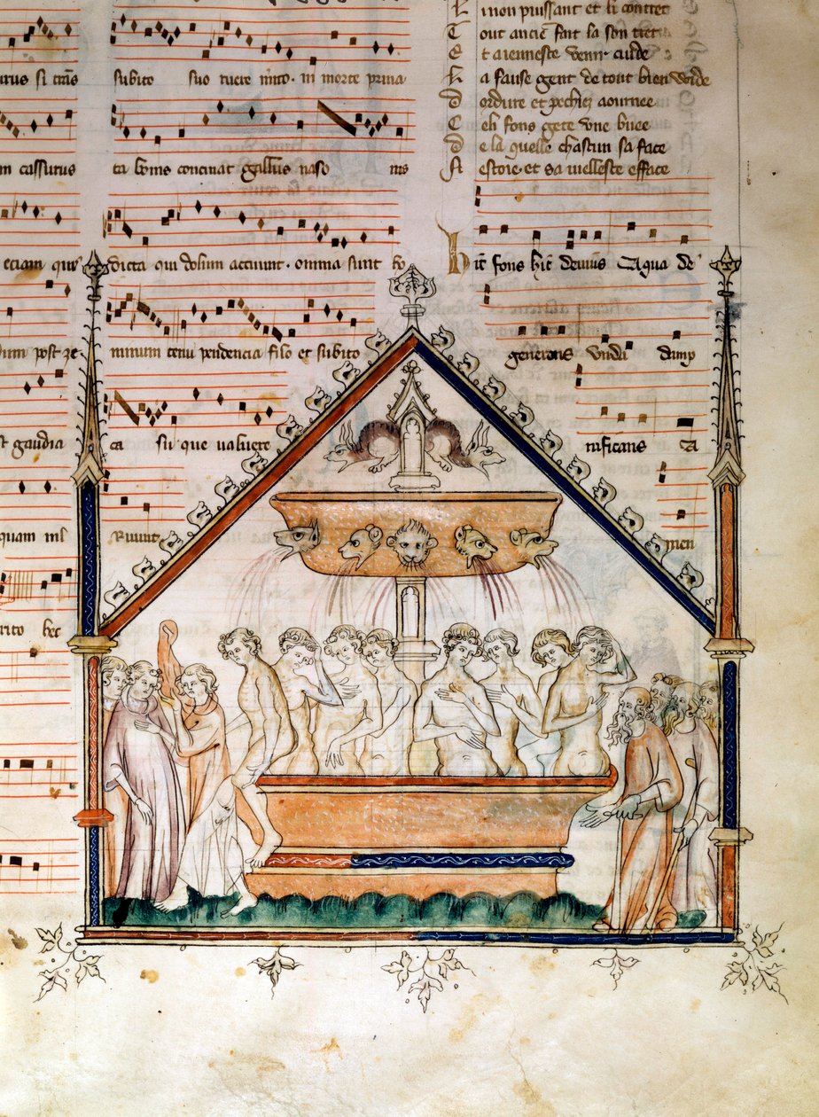 Ungdomsfontenen Violente kritiserer, her om erobringen av udødelig, mot maktmisbruk og korrupsjon i samfunnet til Filip den vakre. Miniatyr fra manuskriptet "Le roman de fauvel" av Gervais du Bus (Gerves du Bus) av Unknown artist