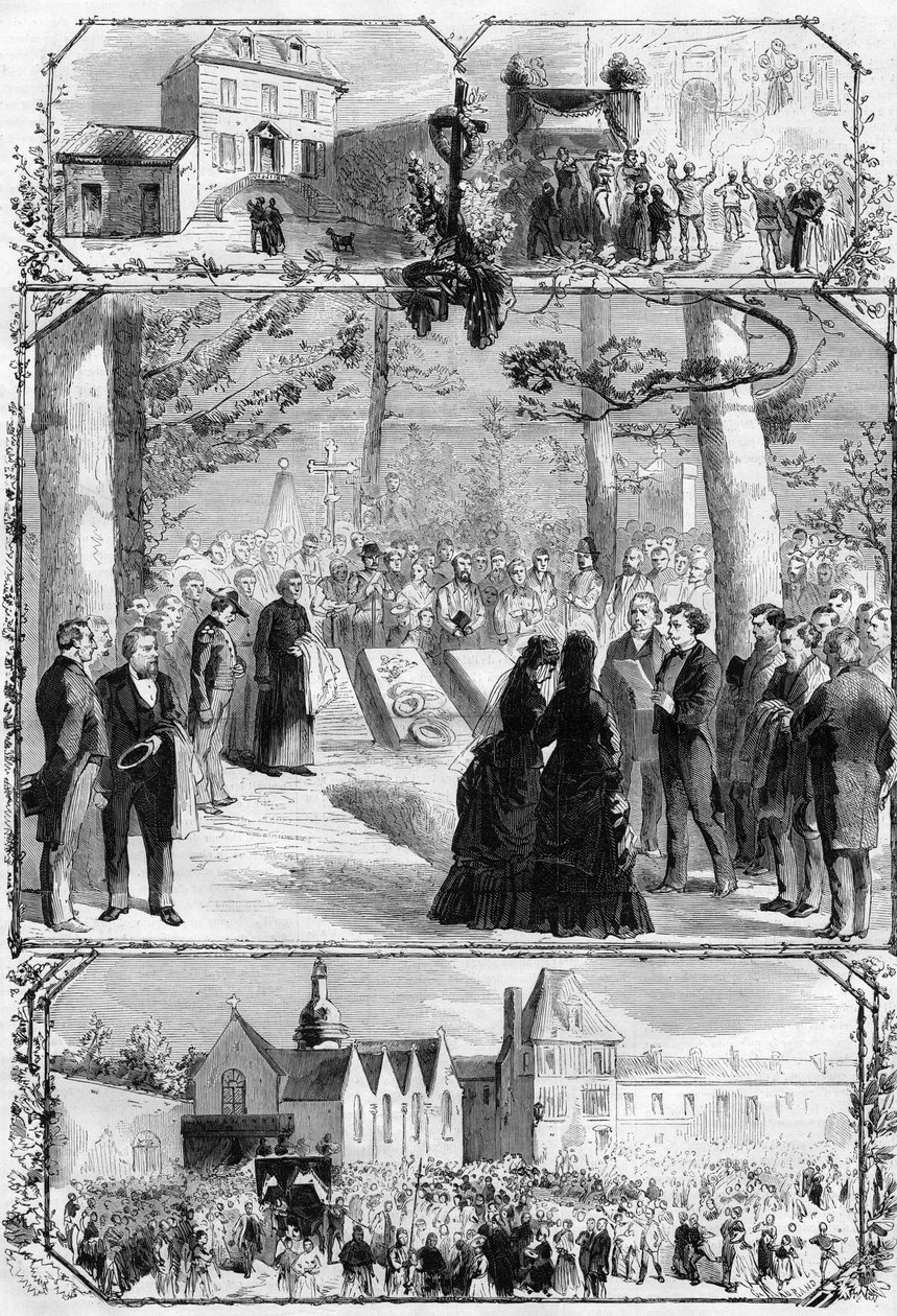The funeral of Alexandre Dumas pere (1802-1870) at Villers Cotterets (Villers-Cotterets). Engraving in “” L