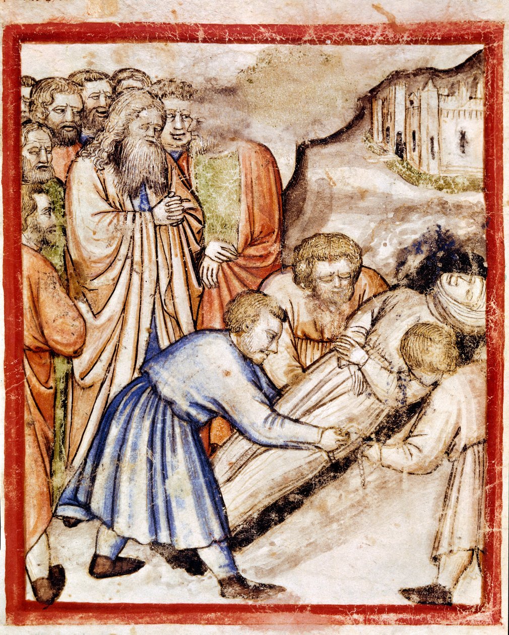 Begravelsen til Sarah Miniature fra codex 212 (eller Padovano Codice eller Bible of Padua) 1390-1400 Rovigo, Accademia dei Concordi av Unknown artist