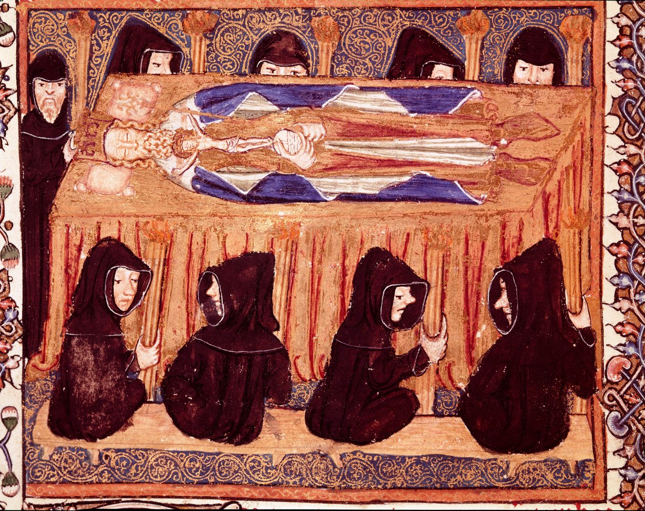 Begravelsen til en miniatyrkonge fra manuskriptet "" Liber regalis "" Pamplona fra 1300-tallet, Navarras arkiv av Unknown artist