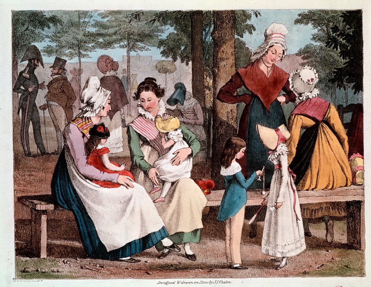 Det gode: scene med barn og deres hushjelper i en park (Gravering av Unknown artist