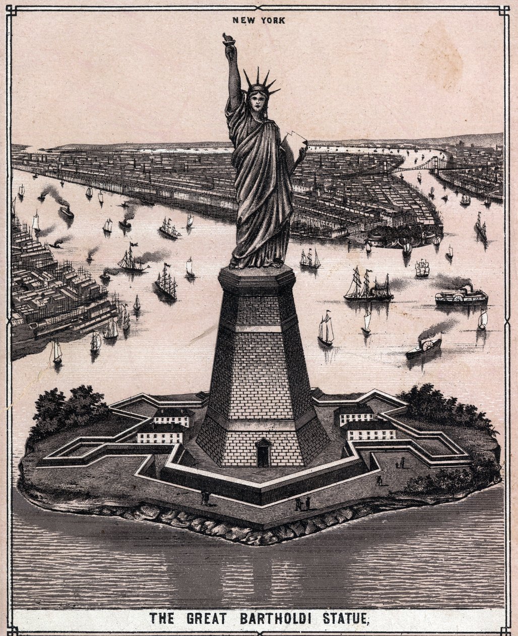 Den store Bartholdi-statuen i New York, USA i "Verden illustrerer 168 visninger"" Udatert (slutten av 1800-tallet) av Unknown artist