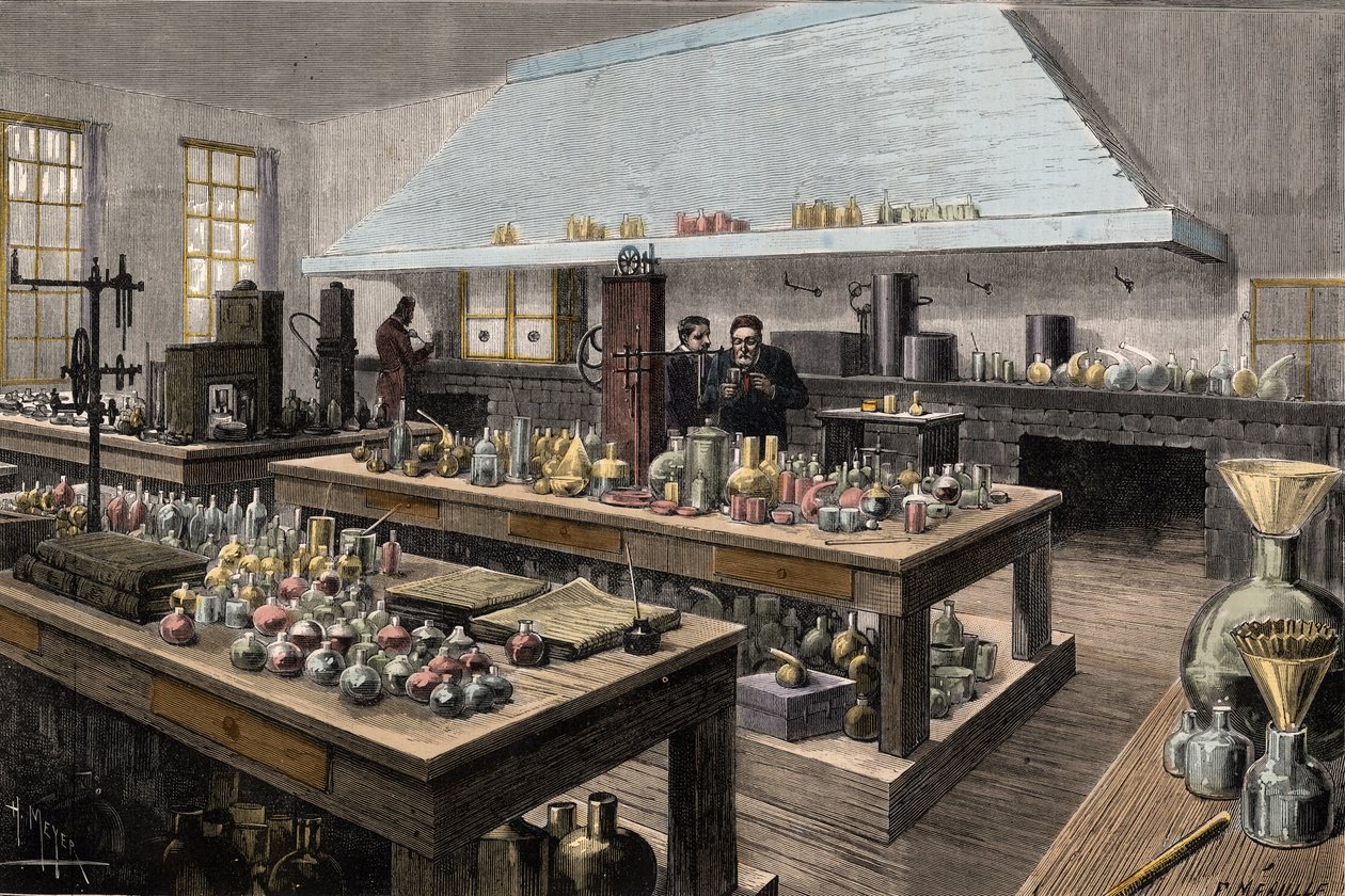 The great laboratory of Louis Pasteur (1822-1895), French chemist and biologist, at the Ecole normale superieure - Louis Pasteur dans son laboratoire à l