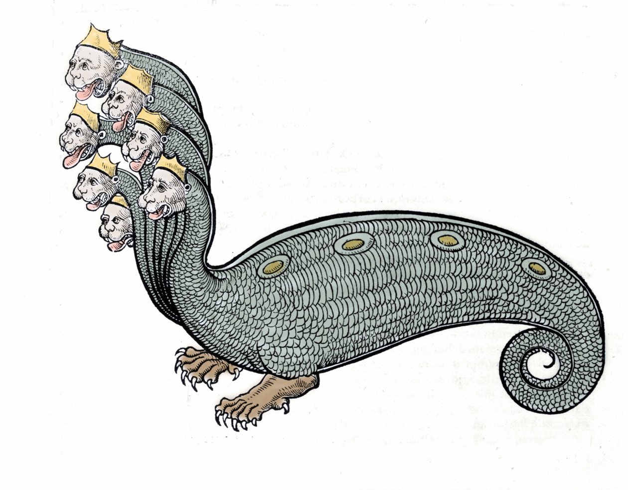 Hydraen med de syv hodene er en vannslange med en hundekropp. av Unknown artist