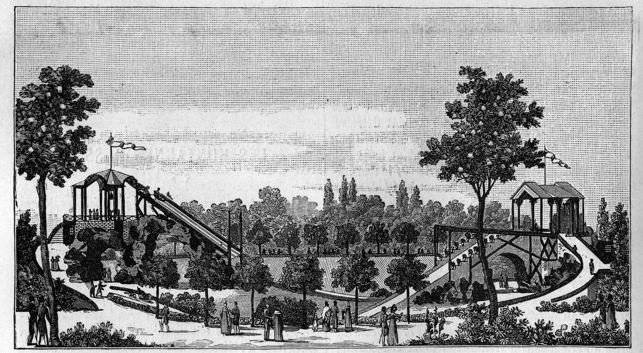 The jump from Niagara to the Ruggieri Garden, rue Saint-Lazare in Paris around 1824.in “” La Nature. Review of sciences and their applications to the arts and industry.” 1888 av Unknown artist