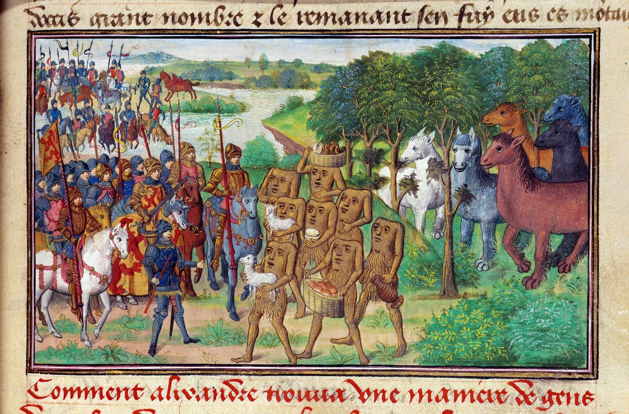 Kongen av Macedoine Iskandar (eller Alexander den store) (356 - 323 f.Kr.) møtte monstre som ga ham gaver av Unknown artist