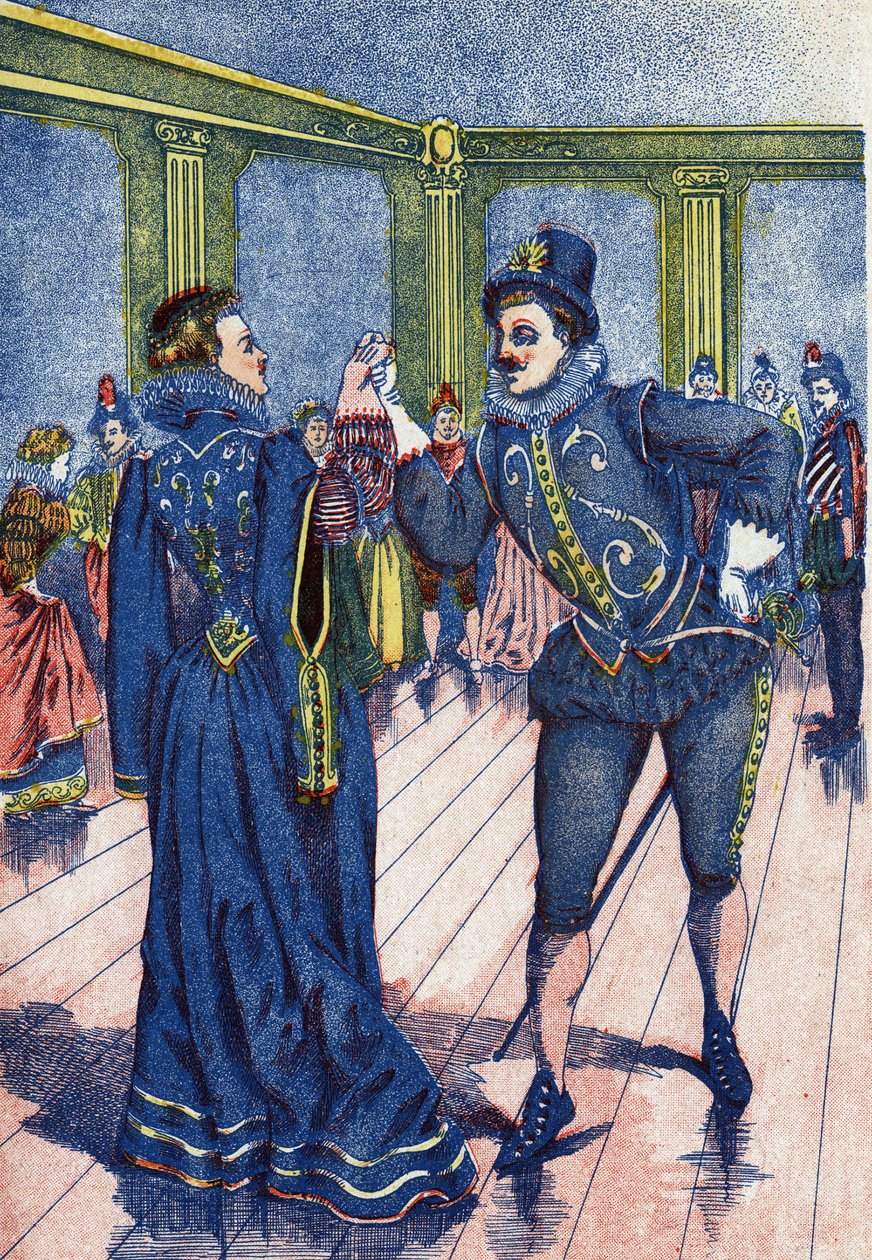 Kongens sønn får Askepott til å danse. Illustrasjon for "" Askepott", fortelling av Charles Perrault (1628-1703), fransk forfatter. Bilder Marcel Vagne, Jarville Nancy, udatert (slutten av 1800-tallet). av Unknown artist