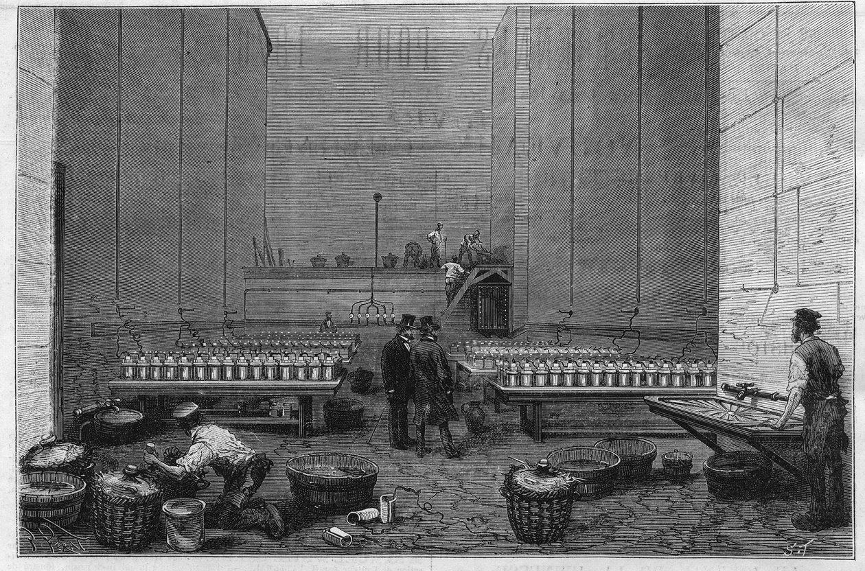 Det store elektriske rommet til Opera Garnier eller to hundre Bunsen-batterier lar deg projisere strålene fra den elektriske solen av Unknown artist