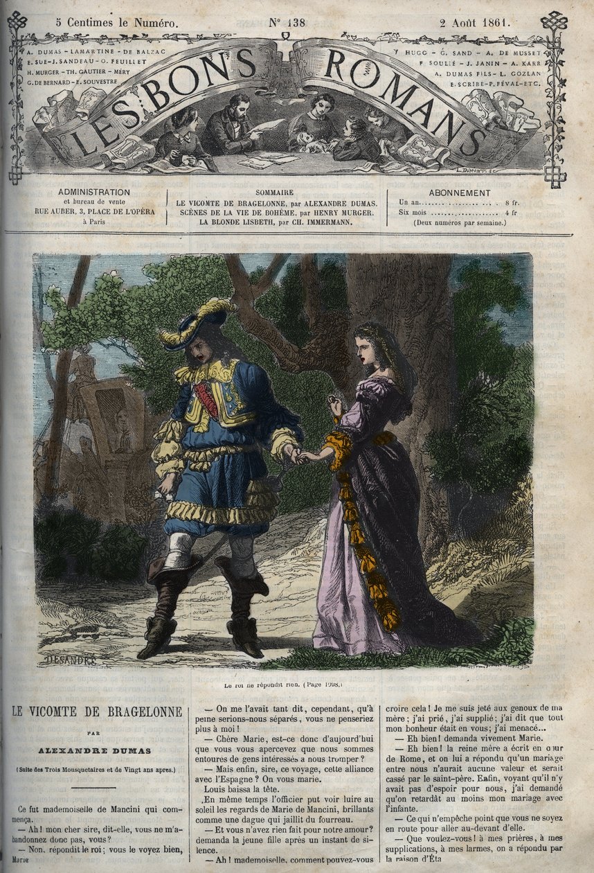 The last interview of Marie Mancini (1639-1715) with Louis XIV (1638-1715) before his departure from the court to Brouage on 22 June 1659, the exile organized by Cardinal Mazarin to keep him away from the king - Illustration takes from the “Viscount of Bra av Unknown artist