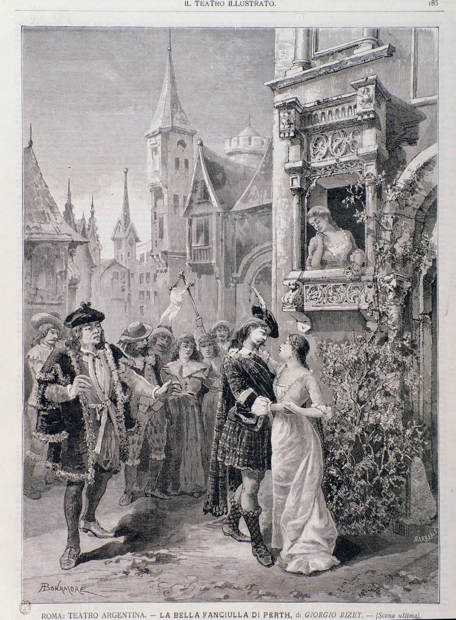 Den siste scenen av The Fair Maid of Perth, opera av Georges Bizet, på Teatro Argentina i Roma av Unknown artist