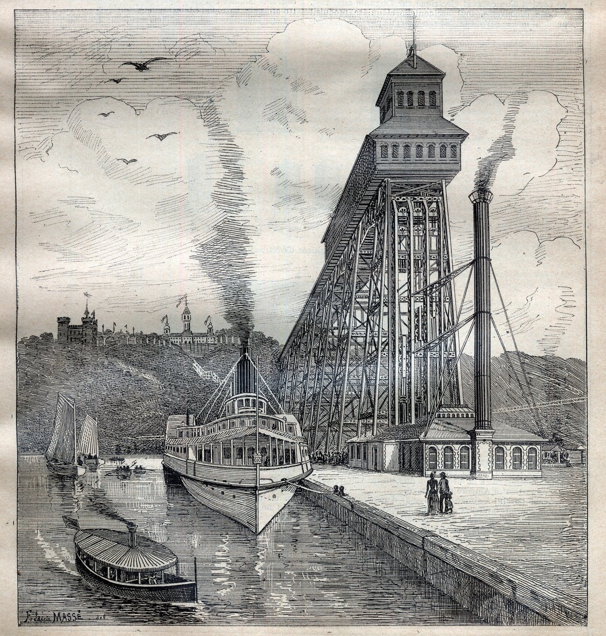 Heisene til Weehawken i USA - Gravering i "La Science francaise"" av Unknown artist