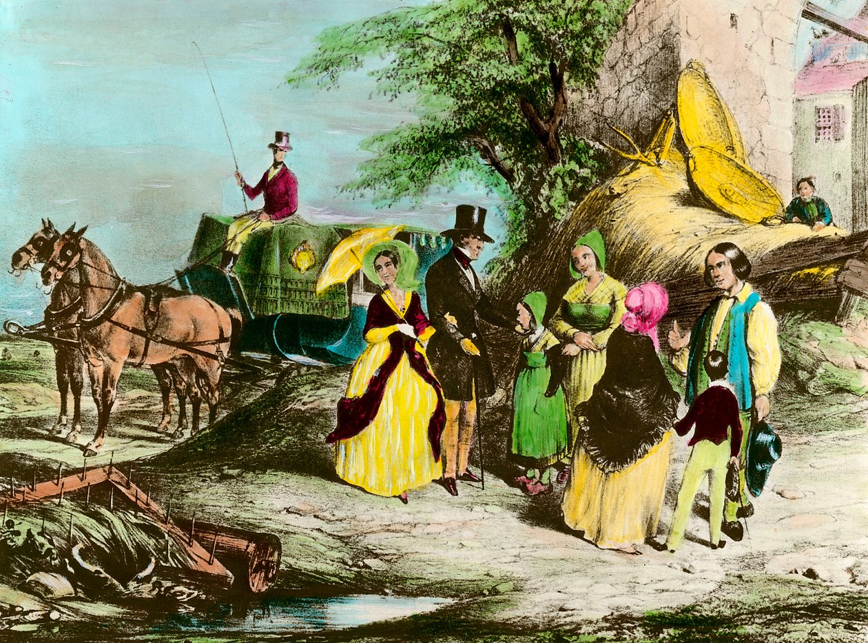 Herren og bonden hans Godsherren besøker bøndene. Gravering av privatsamlingen fra 1800-tallet av Unknown artist