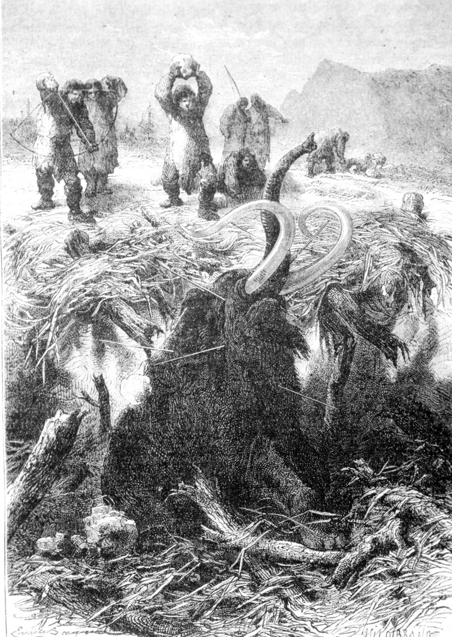 Mammutjakten. Gravering fra slutten av 1800-tallet. av Unknown artist