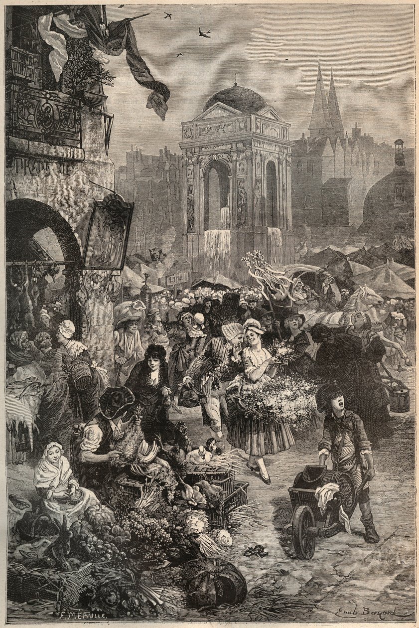 Marsjen og fontenen til de uskyldige, Paris på 1700-tallet - gravering av 1800-tallet av Unknown artist
