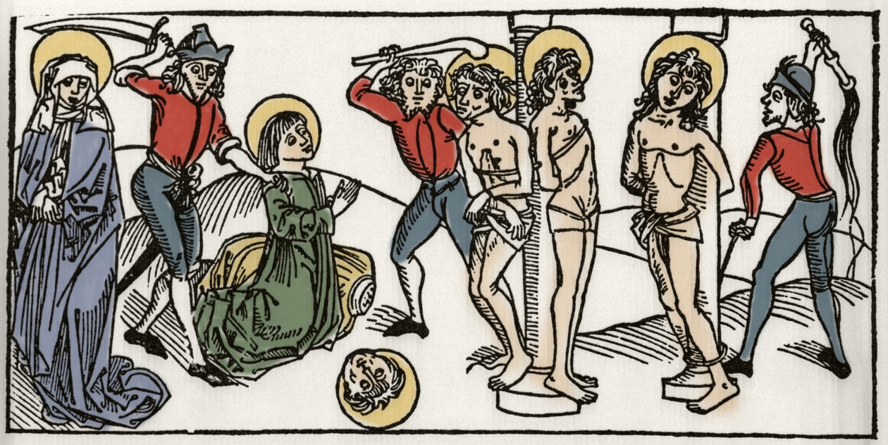 Martyrdøden til Saint Felicite og hans syv sønner av Roma Gravering fra "Leben der Heiligen - sommerteil" (Helgenens bok) av Jacobus (James) av Voragine (1228-1298). Lübeck 1488. av Unknown artist