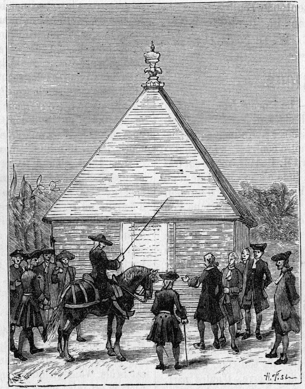 Mål for graden av Ecuador på 1700-tallet: pyramiden i Carabourou, Peru, reist av La Condamine i 1736. Gravering i "" La Nature: revue des sciences et de leurs applications aux arts et a l