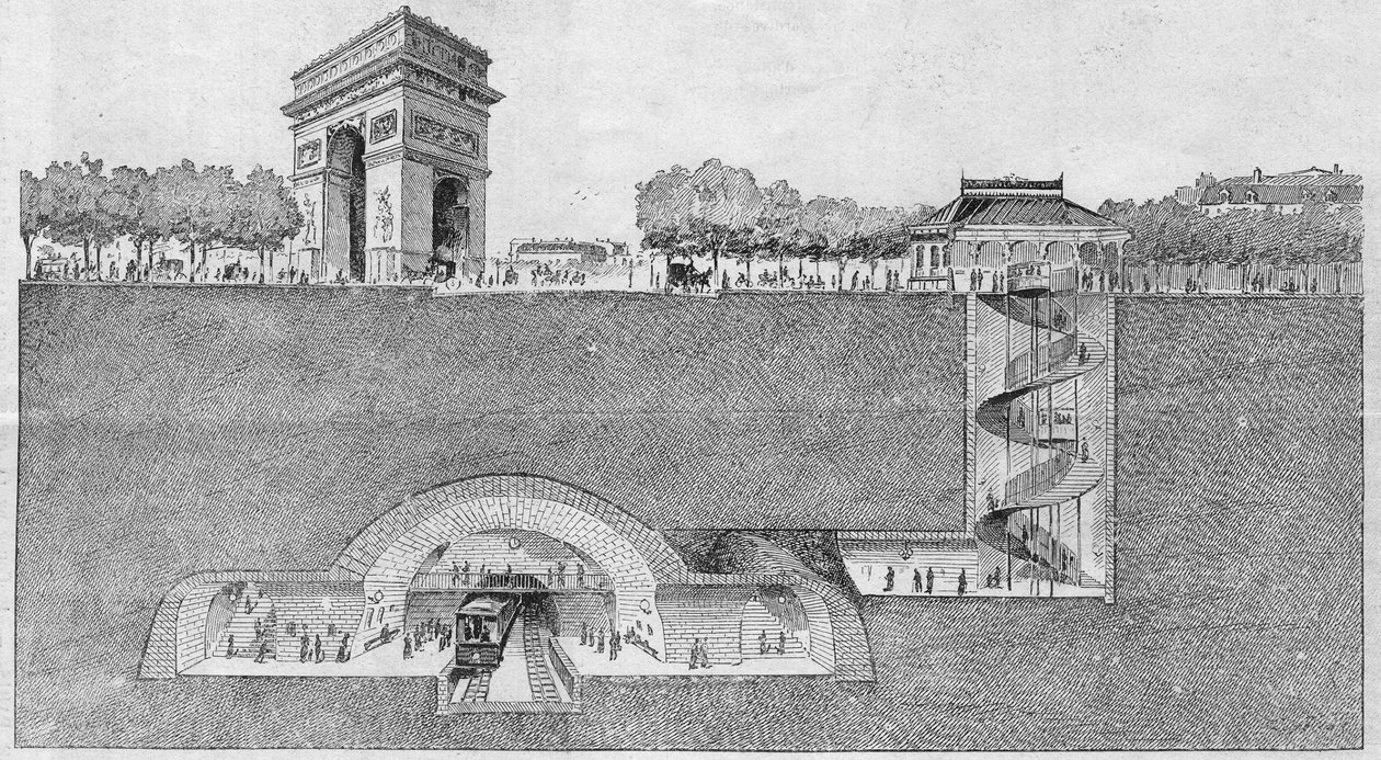 The metro station “” Etoile”” in Paris. Engraving from 1895. av Unknown artist