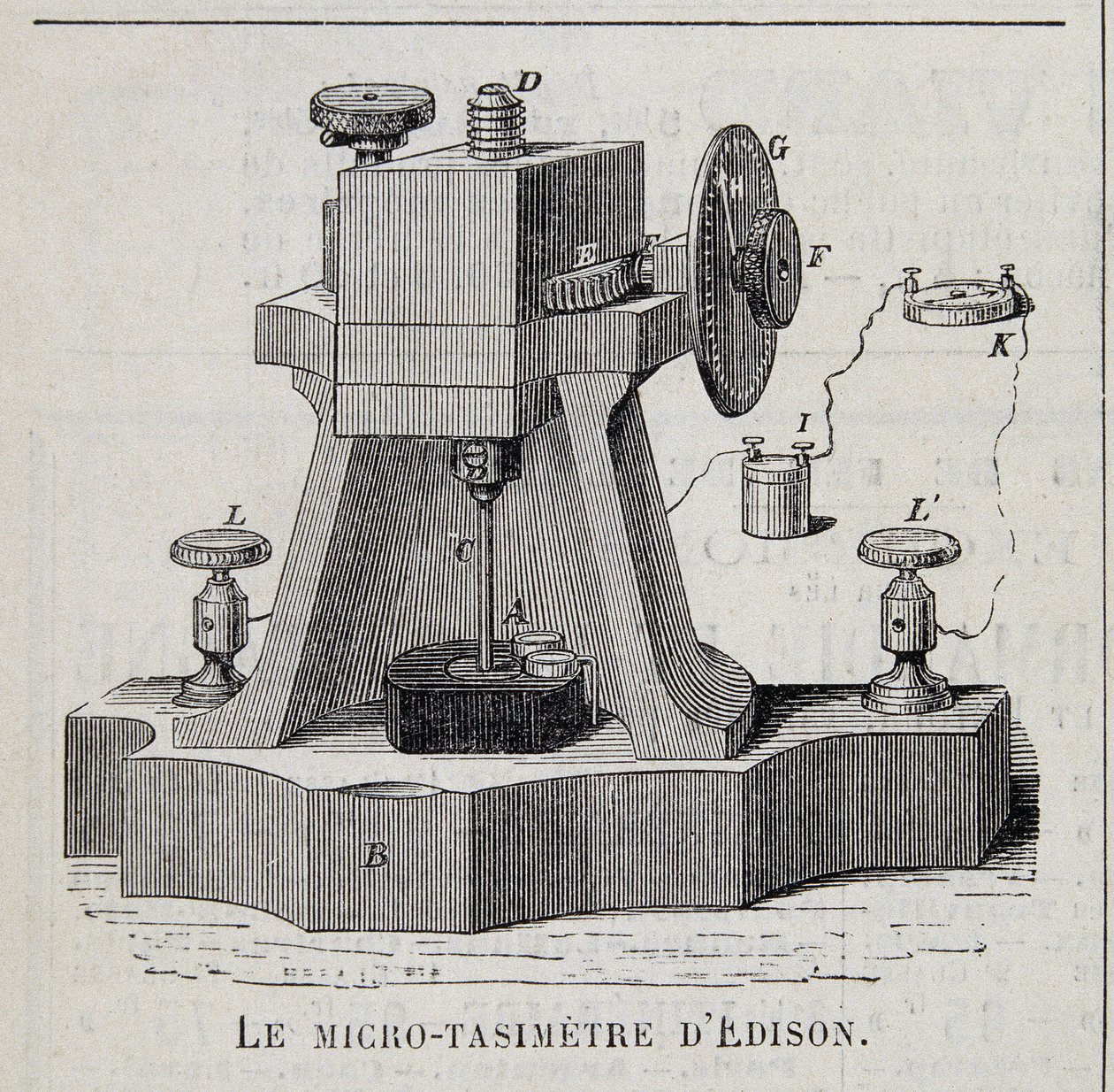 Mikro-tasimeteret til Edison - gravering, sent på 1800-tallet av Unknown artist