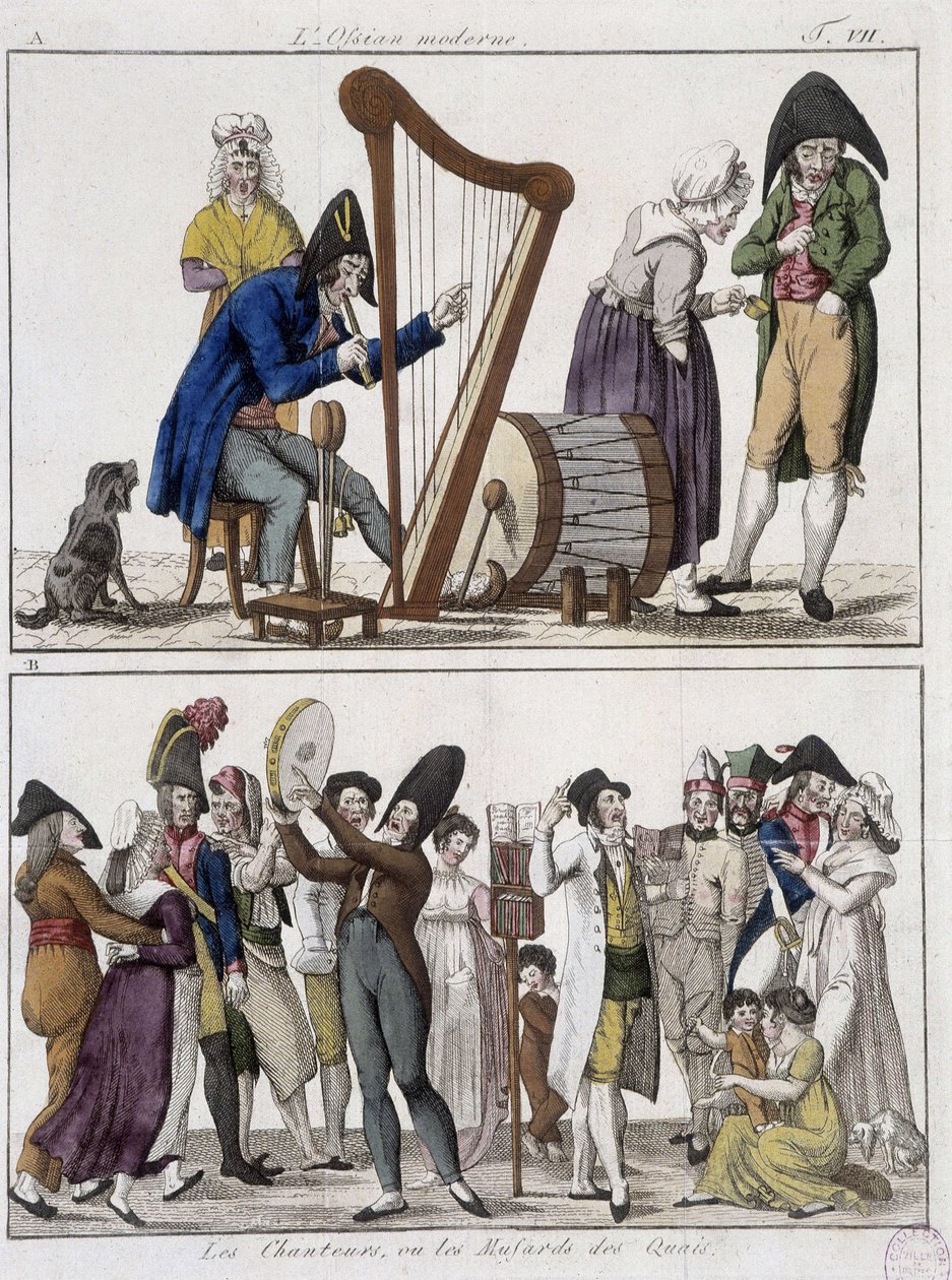 Det moderne Ossian (mannsorkester) og "" Sangerne eller bryggene""" (Musikere i gatene) - bilde av Epinal av Unknown artist