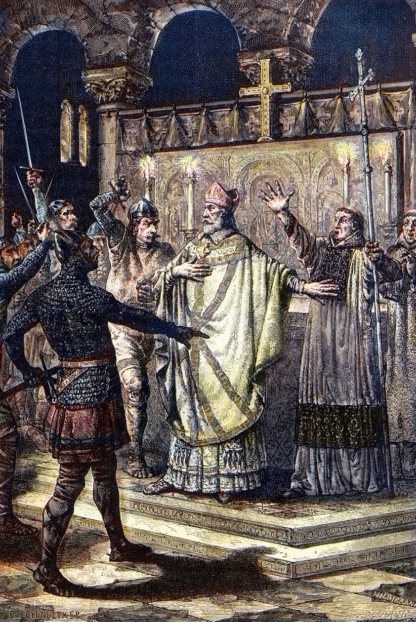 Drapet på St Thomas Becket ved Canterbury Cathedral, 29. desember 1170, av riddere fra hoffet til kong Henry II (Tregravering av Unknown artist