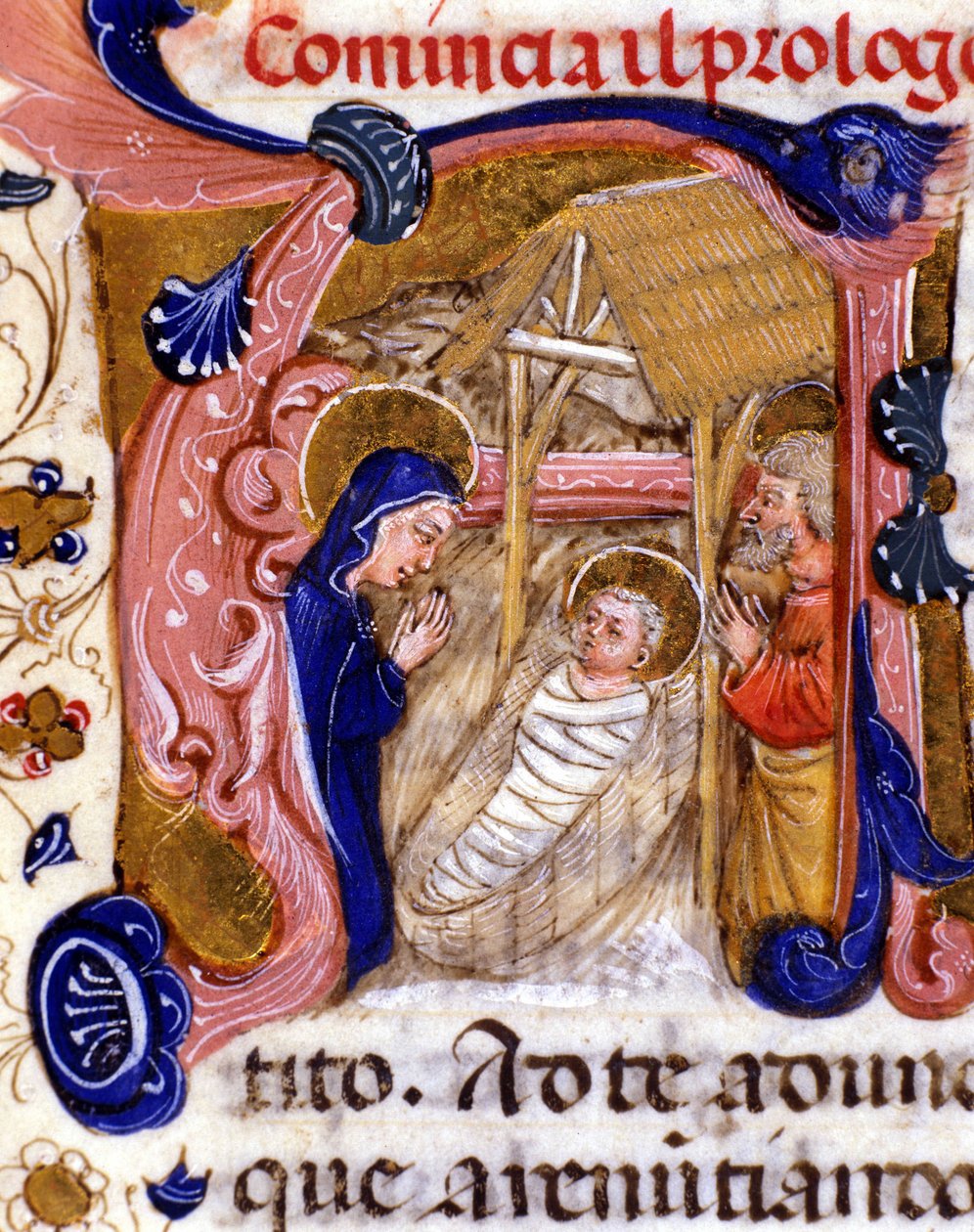 Fødselen. 1400-talls manuskript. av Unknown artist