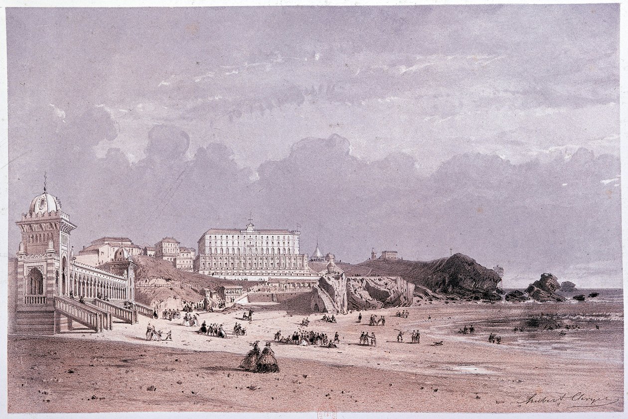 De nye badene til cote des fools og kasinoet i Biarritz, sd. 1800-tallet av Unknown artist