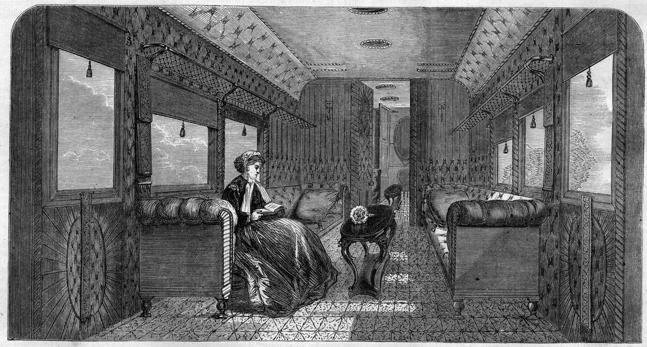 Den nye bilen til hennes majestet Princess of Wales for hennes togreise. Gravering i "The Illustrous Universe" av Unknown artist