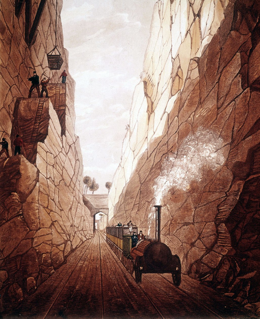 Den nye jernbanelinjen mellom Manchester og Liverpool. Olive Mount Trench. 1832. av Unknown artist