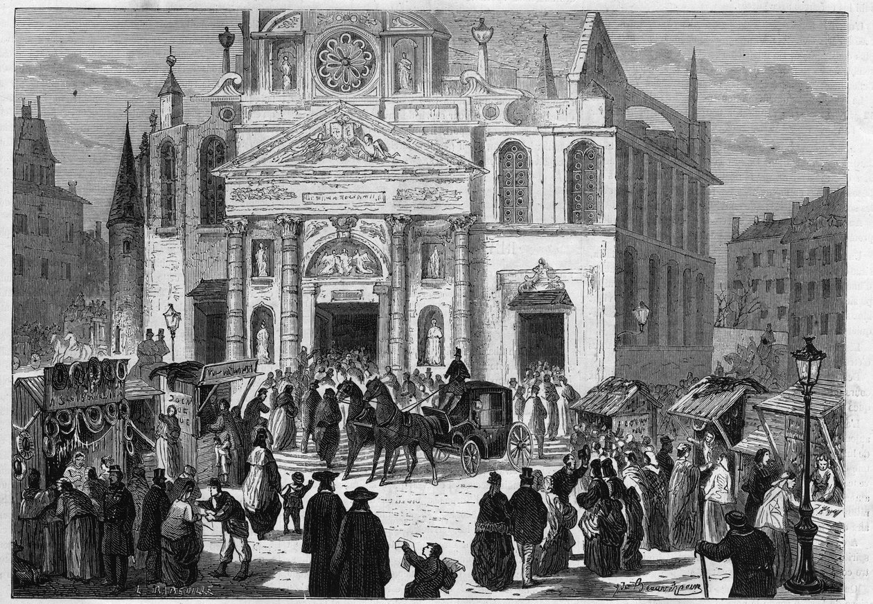 The novena of Sainte Genevieve at the church of Saint Etienne du Mont (Saint-Etienne-du-Mont) in Paris av Unknown artist