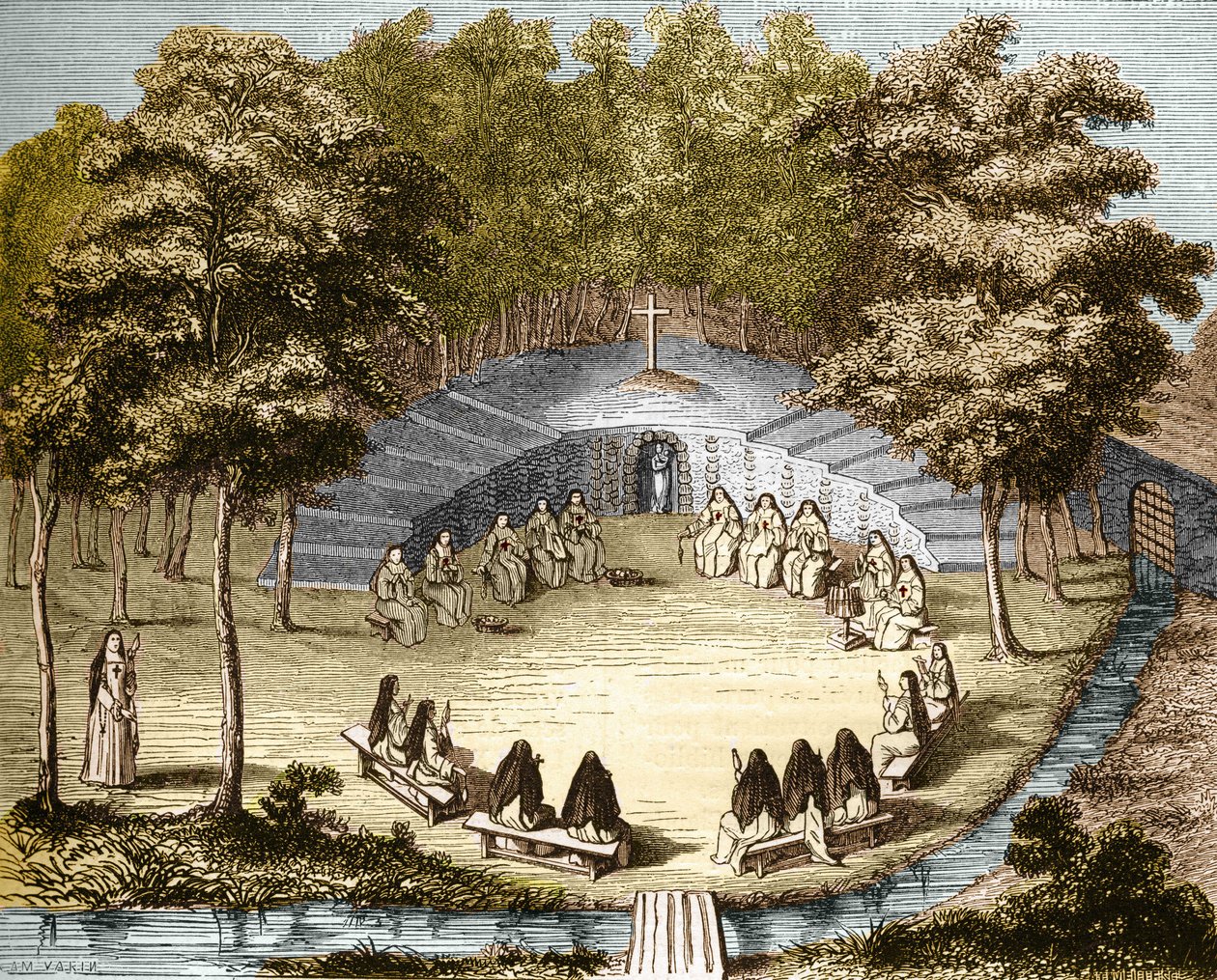 Nonnene i Port-Royal-des-Champs (Port Royal des Champs) holder foredraget i ensomhet. av Unknown artist