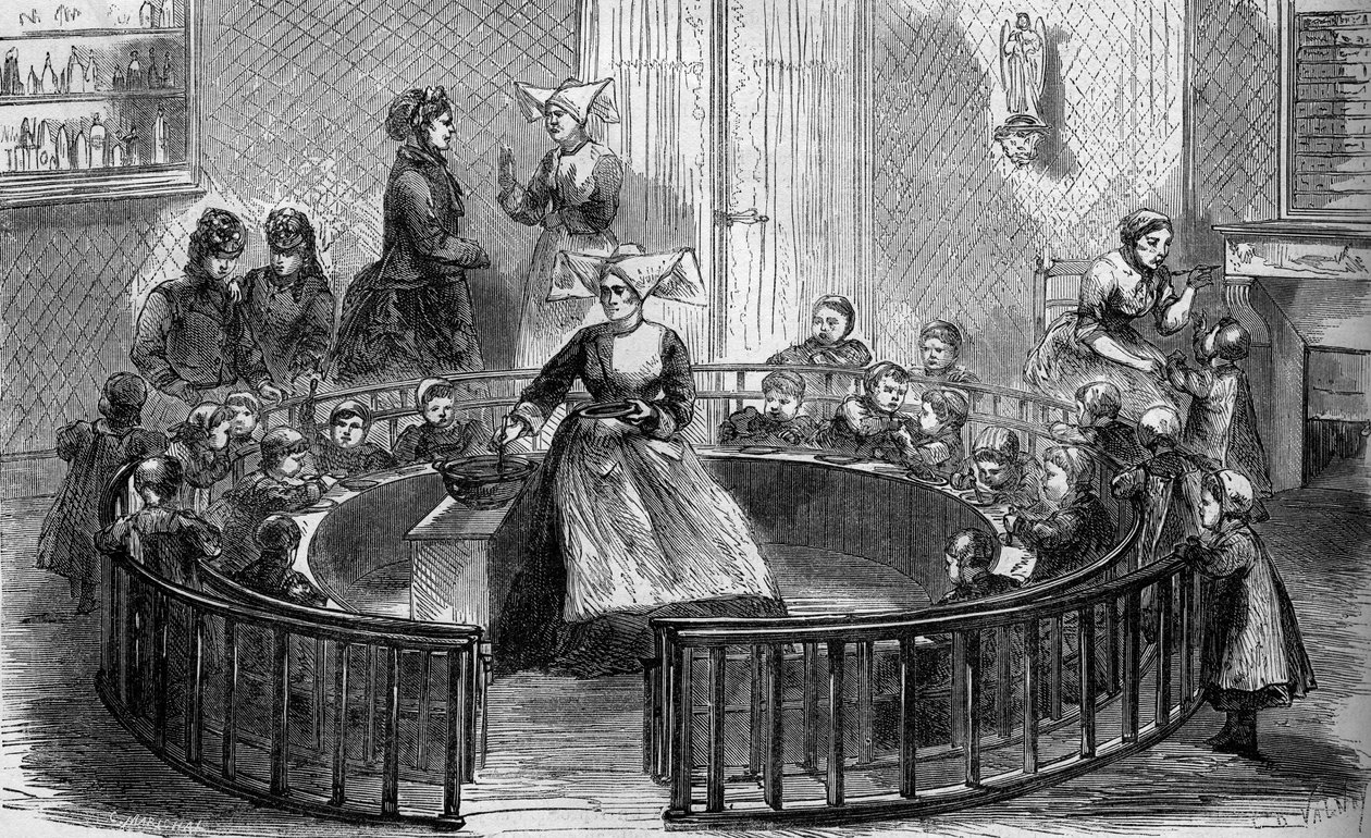Barnehagen til creche sainte eugenie de la rue de crimee i Paris i 1870. av Unknown artist