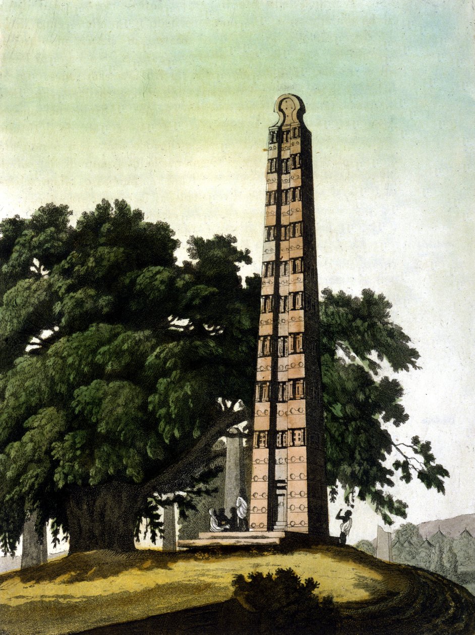 Obelisken til Axum (Aksoum) brakt til Roma av italienerne i 1937. Il Costume antico e moderno, Jules Ferrario, Milano 1820. av Unknown artist