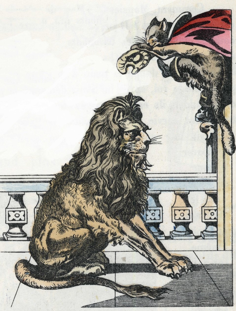 The ogre becomes a lion at the request of the Boot Cat. Illustration of the tale “The cat botte” by Charles Perrault av Unknown artist