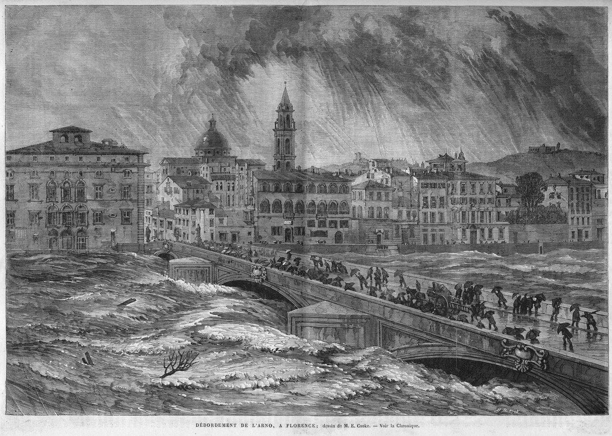 The overflow of the Arno to Florence in 1868. av Unknown artist