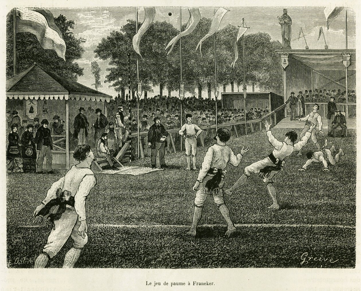 Palmespillet har Franeker (Nederland). Gravering for å illustrere historien La Frise, basert på et forhold til en nederlandsk avis, i le tour du monde 1886, regissert av Edouard Charton (1807-1890), Hachette, Paris. av Unknown artist
