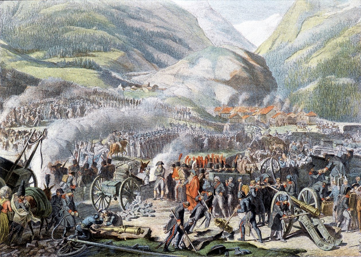 Passasjen av Mount St Bernard av Napoleon-hæren 16. mai 1800 - litografi av Unknown artist