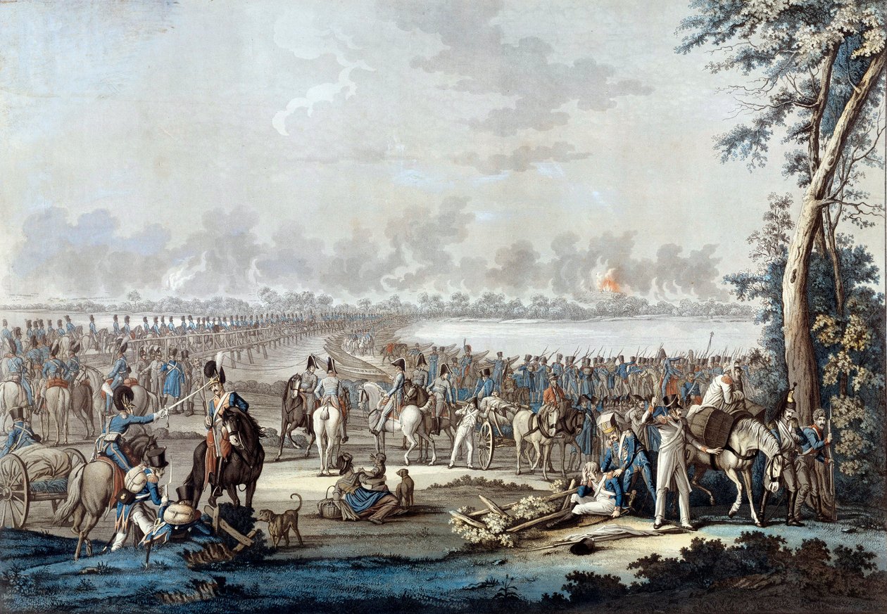 Passasjen av Donau 6/07/1809 under slaget ved Wagram litografi i Paris fra 1800-tallet, Musee de l