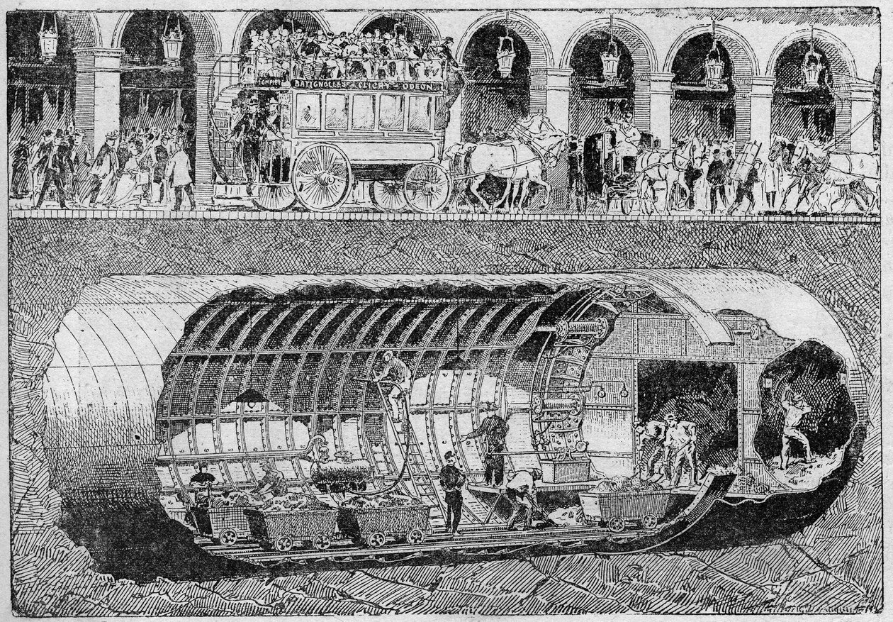 The piercing of the road under the street of Rivoli in 1895. av Unknown artist