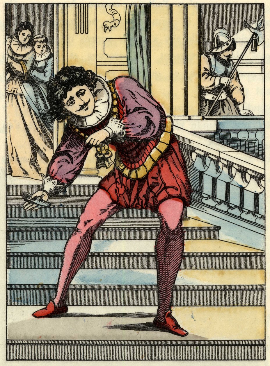 Prinsen henter glassskoen av Askepott. Illustrasjon av Charles Perraults fortelling "Askepott eller La petite slipper de verre" av Unknown artist