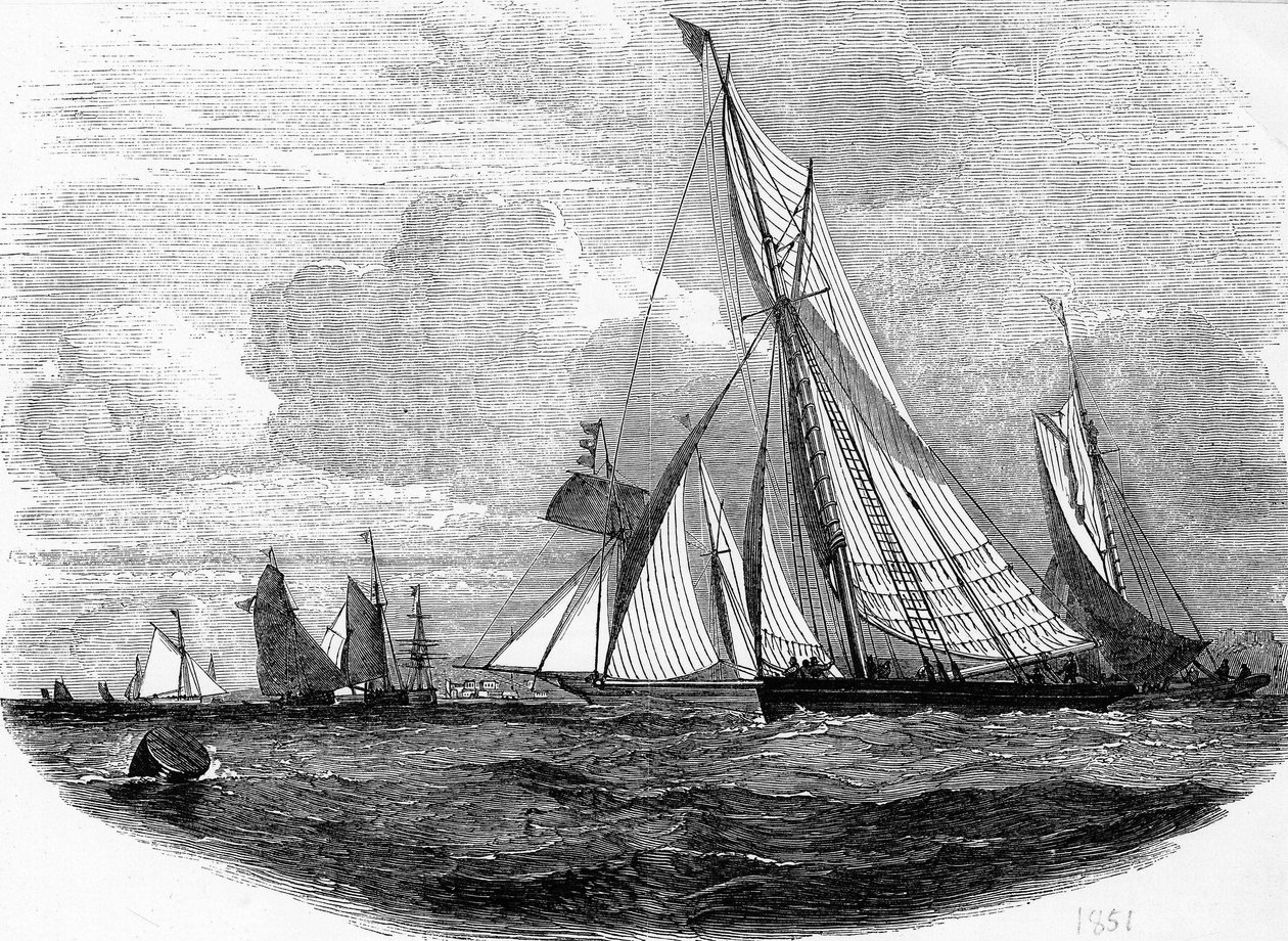 Regattaene til Cowes i 1851 - gravering, Bibl. des Arts deco. av Unknown artist