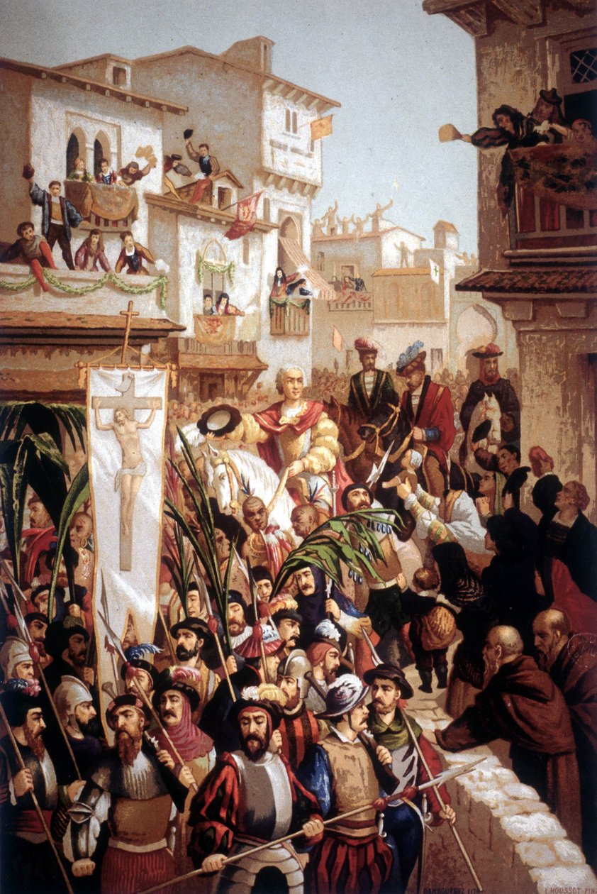 Returneringen av Christopher Columbus (1451-1506), navigatør av italiensk opprinnelse, til Spania i 1493. av Unknown artist