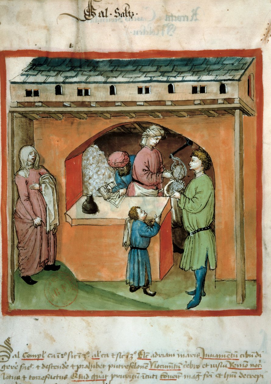 Salthandleren Eluminure fra handelen med medisin og kosthold "" Tacuinum sanitatis"" av Unknown artist