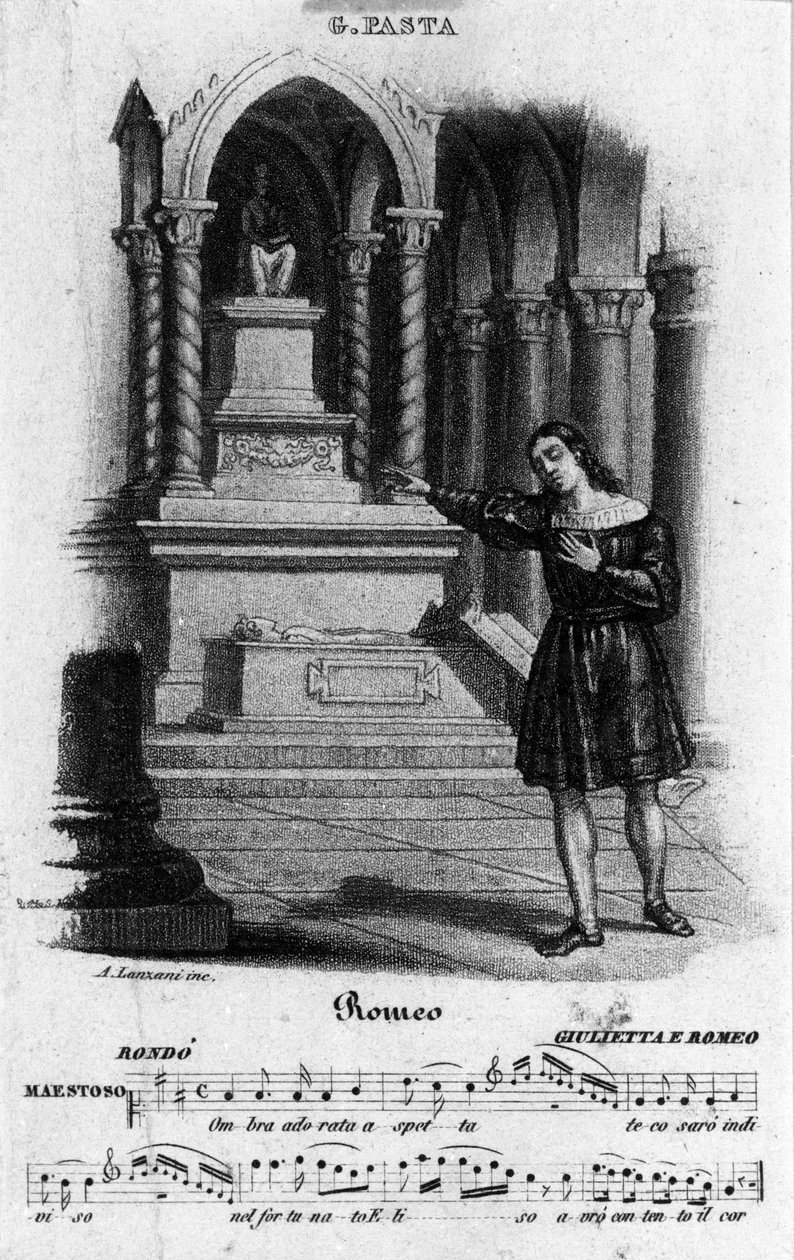 Sangerinnen Giuditta Pasta (1797-1865) tolker Romeo i "Juliet and Romeo" av Nicola Antonio Zingarelli (1752-1837) av Unknown artist