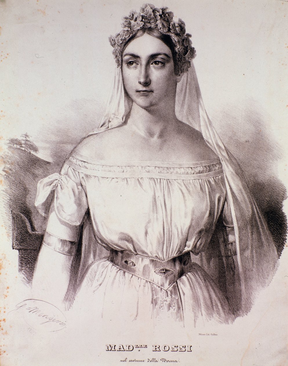 Sangerinnen Mademoiselle Rossi i operaen La Norma av Unknown artist