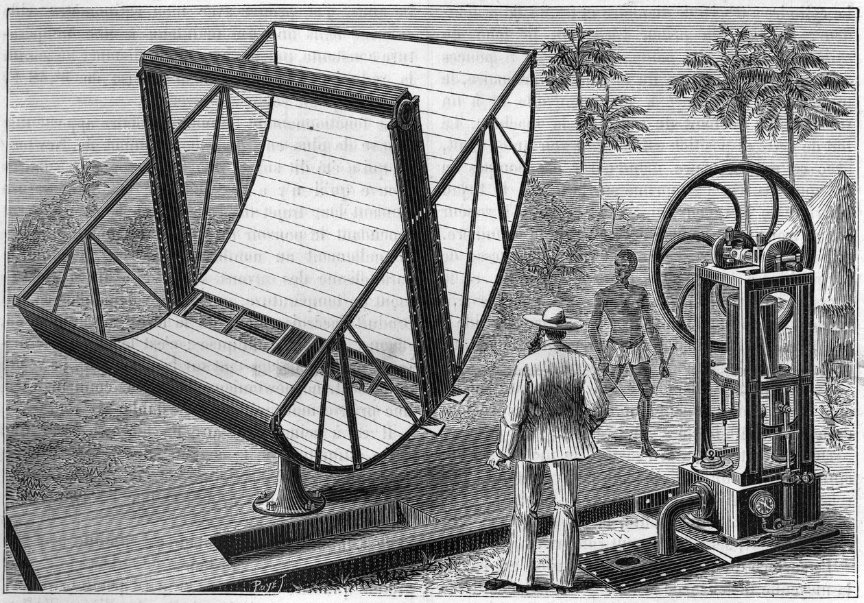 Solmaskinen eksperimenterte i 1883 av John Ericsson (1803 -1889), en amerikansk ingeniør av svensk opprinnelse, en av farene til bruken av solenergi. i naturen. Gjennomgang av vitenskaper og deres anvendelser til kunst og industri." av Unknown artist