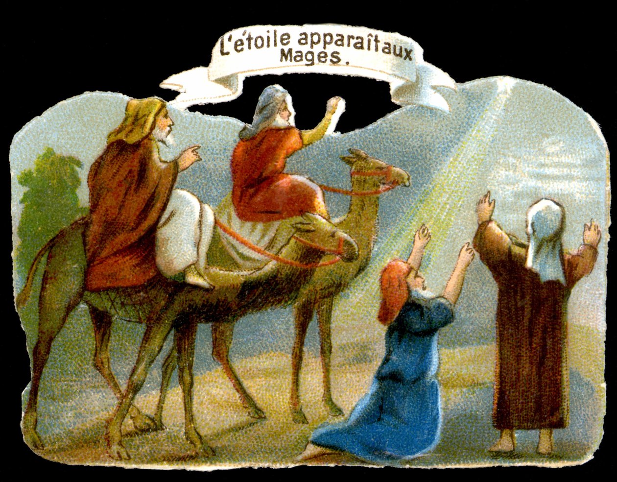 The star appearing to the Magi to guide them to Christ. 19th century chromolithography. av Unknown artist